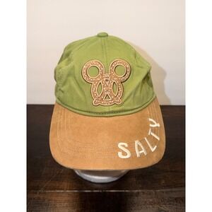 Disney Parks Mickey Mouse Pretzel Salty Green Tan Adjustable Baseball Cap Hat